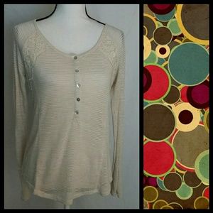 Lace Accent Striped Top